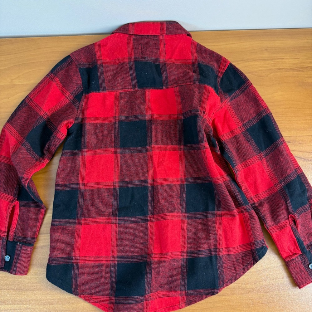 Old Navy Kids Red Black Buffalo Plaid Flannel Shirt Button Down Size M 8 - Picture 5 of 5